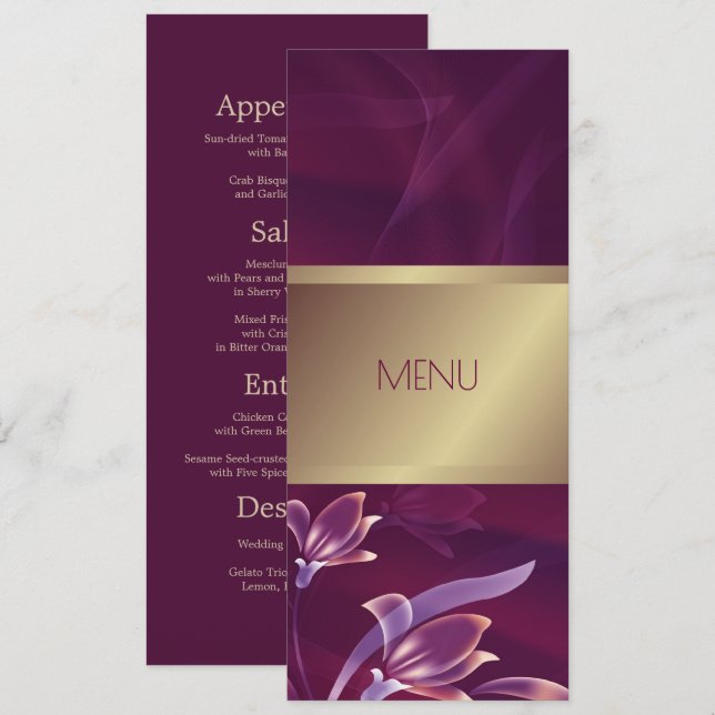 Elegant Floral Burgundy | Gold Menu Card (Front/Back)