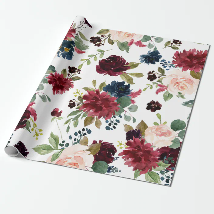 Elegant Floral Burgundy Marsala Bouquet Wedding Wrapping Paper Zazzle Com