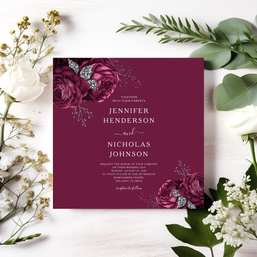 Elegant Floral Burgundy Peonies Wedding Invitation