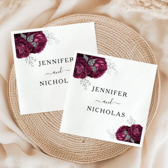 Elegant Floral Burgundy Peonies Wedding Napkins (Elegant Floral Burgundy Peonies Wedding Napkins)