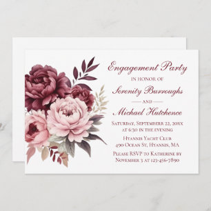 Elegant Floral Burgundy Peony Wedding Engagement Invitation