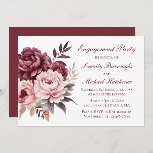 Elegant Floral Burgundy Peony Wedding Engagement  Invitation