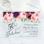 Elegant Floral Burgundy Pink 50th Birthday Party Acrylic Invitations<br><div class="desc">Elegant clear acrylic invitation for her 50th birthday party featuring "50 & Fabulous" in a stylish script and watercolors of burgundy red and pink florals and sage green greenery.</div>