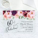 Elegant Floral Burgundy Pink 60th Birthday Party Acrylic Invitations<br><div class="desc">Elegant clear acrylic invitation for her 60th birthday party with "60 & Fabulous" in a stylish calligraphy script and watercolor bouquets of burgundy red and pink florals and sage green greenery.</div>