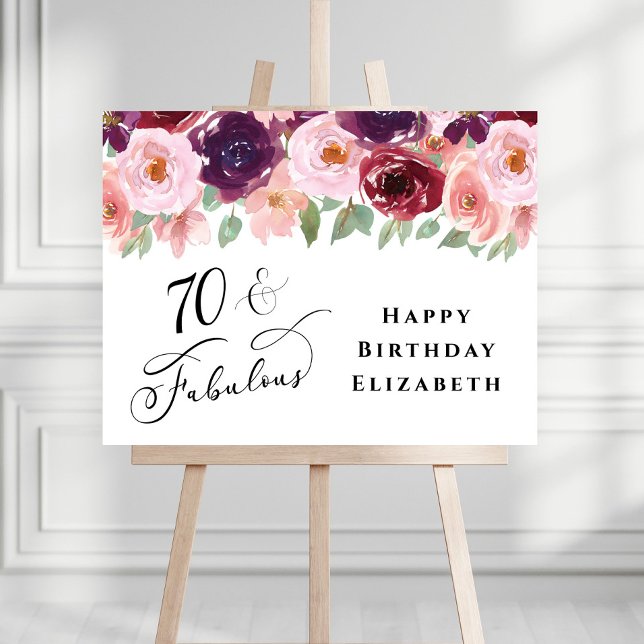 Elegant Floral Burgundy Pink 70th Birthday Party Foam Board (Creator Uploaded)