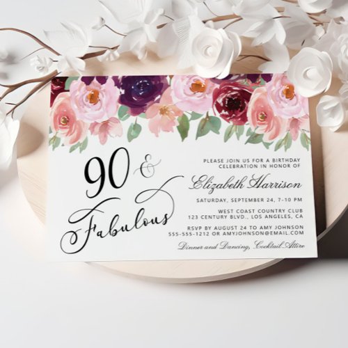 90 & Fabulous Floral Birthday Party Invite