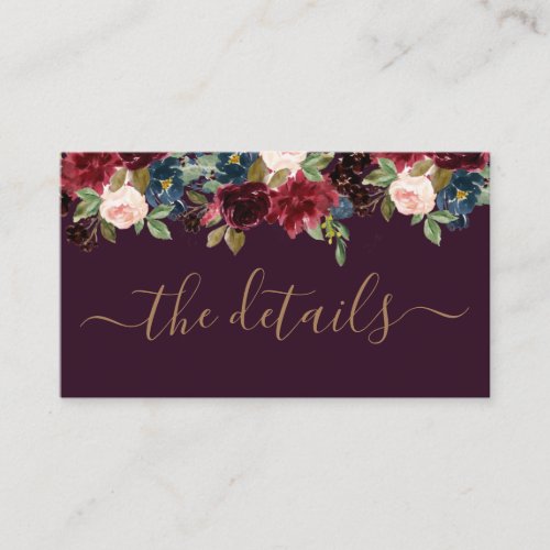 Elegant Floral Burgundy Plum Jewel Tone Wedding Enclosure Card