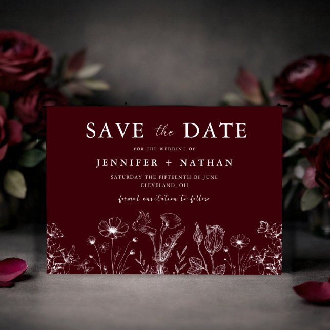 Elegant Floral Burgundy Save the Date Card  (Creator Uploaded)