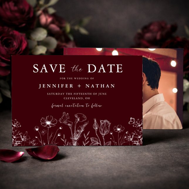 Elegant Floral Burgundy Save the Date Card  (Creator Uploaded)