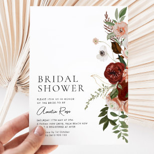 Elegant Floral Burgundy Script Bridal Shower  Invitation