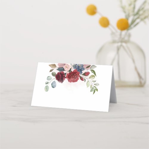 Elegant Floral Burgundy Watercolor Foliage Wedding Place Card