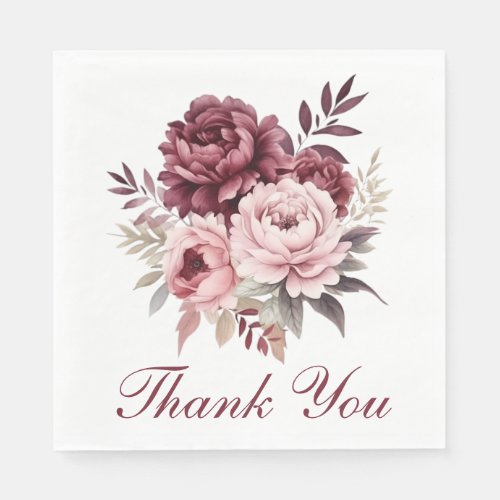 Elegant Floral Burgundy Watercolor Peony Wedding Napkins