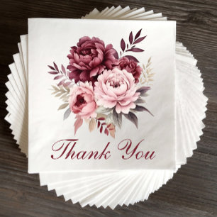 Elegant Floral Burgundy Watercolor Peony Wedding Napkins