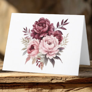 Elegant Floral Burgundy Watercolor Peony Wedding  Thank You Card