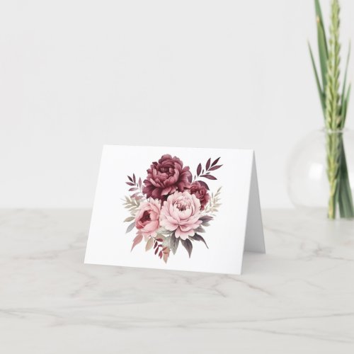 Elegant Floral Burgundy Watercolor Peony Wedding  Thank You Card