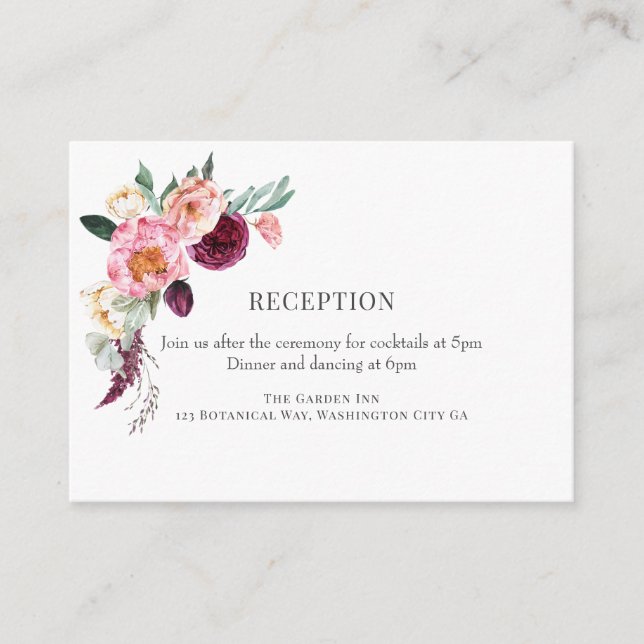 Elegant Floral Burgundy Watercolor Wedding Enclosure Card (Front)