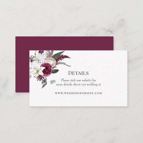 Elegant Floral Burgundy Watercolor Wedding Enclosure Card