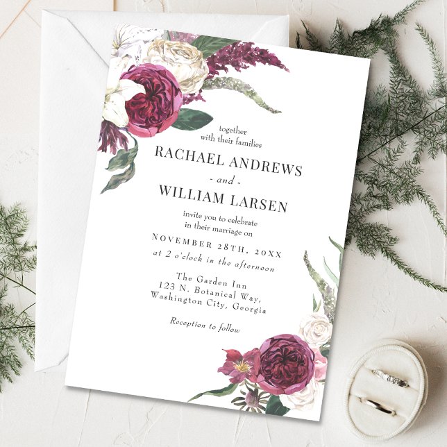 Elegant Floral Burgundy Watercolor Wedding Invitation (Creator Uploaded)