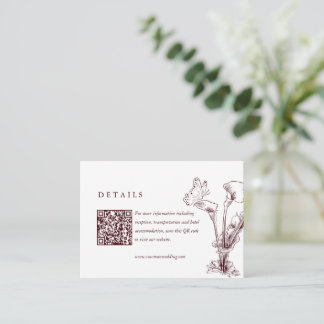 Elegant Floral Burgundy Wedding Details QR Code Enclosure Card