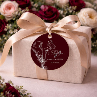 Elegant Floral Burgundy Wedding  Favor Tags