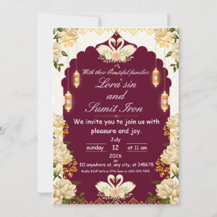 Elegant Floral Burgundy Wedding Invitation