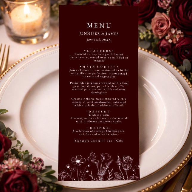 Elegant Floral Burgundy Wedding  Menu (Creator Uploaded)