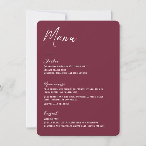 Elegant floral burgundy Wedding Menu card