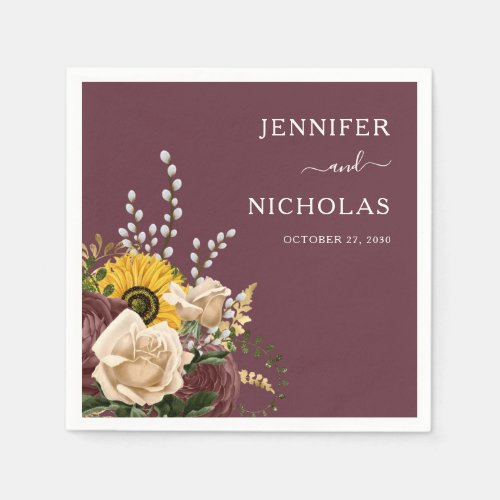 Elegant Floral Burgundy Wedding  Napkins