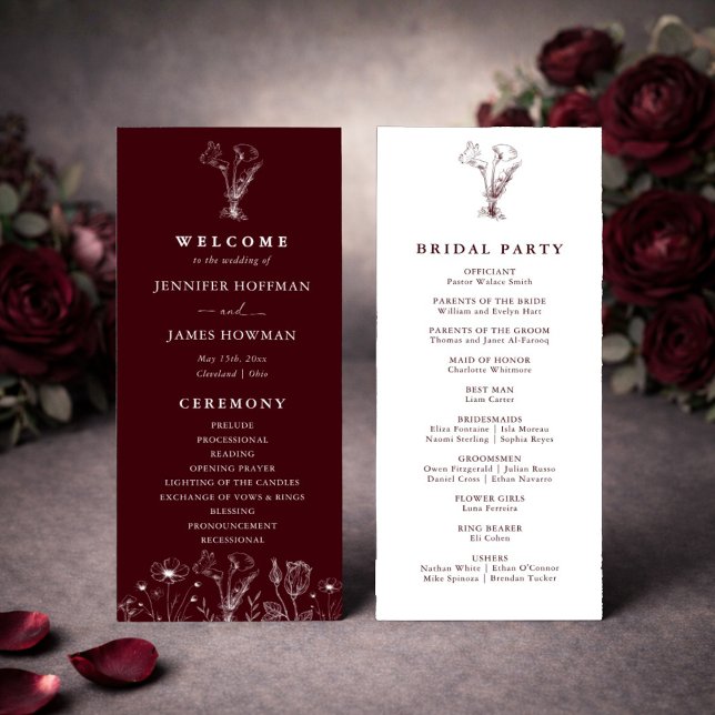 Elegant Floral Burgundy Wedding  Program (Creator Uploaded)