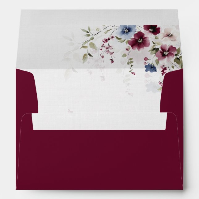 Elegant Floral Burgundy Wedding Return Address Envelope (Back (Bottom))
