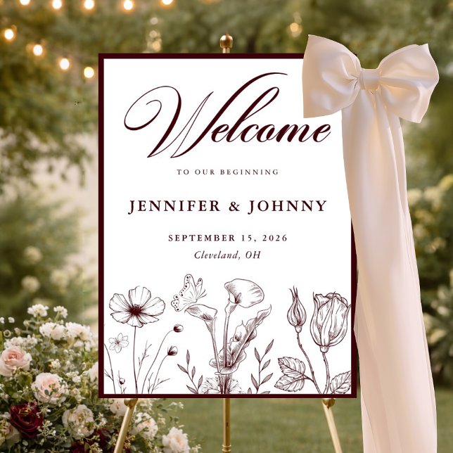 Elegant Floral Burgundy Wedding Welcome Sign (Creator Uploaded)
