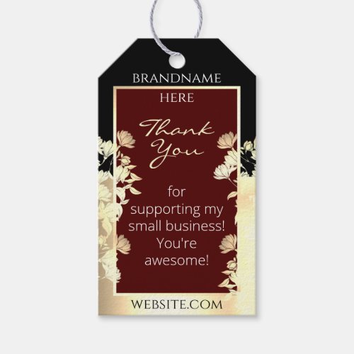 Elegant Floral Burgundy with Black and Gold Frame Gift Tags