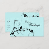 Elegant Floral Business Card Black & White Blue 3 (Front/Back)