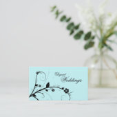 Elegant Floral Business Card Black & White Blue 3 (Standing Front)