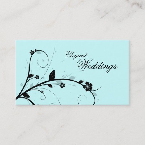 Elegant Floral Business Card Black &amp; White Blue 3