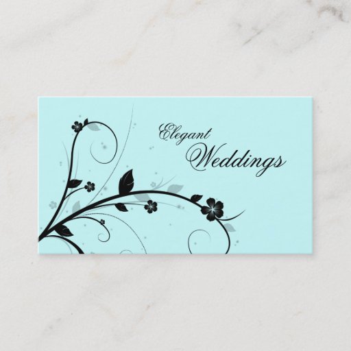 Customizable Elegant Floral Business Card Black &amp; White Blue 3