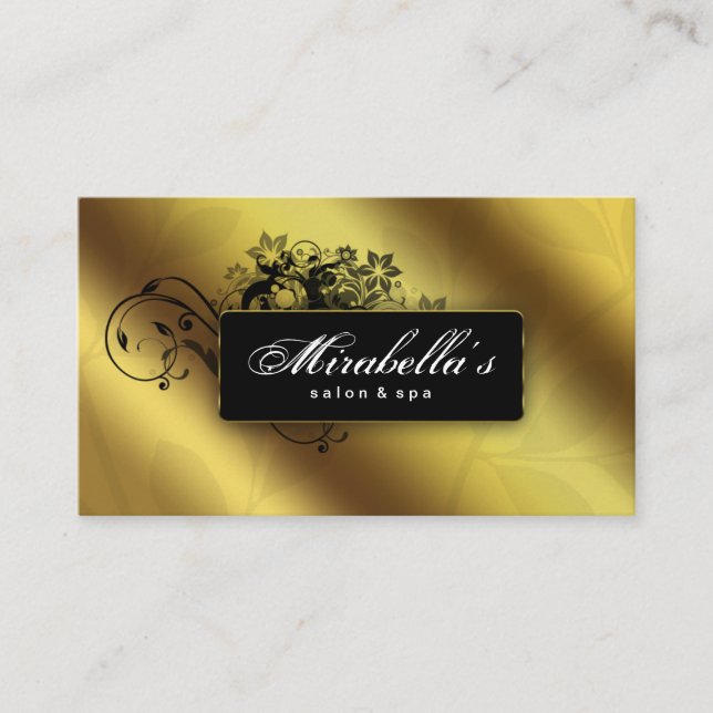 Elegant Floral Business Card Salon Spa Gold (Front)