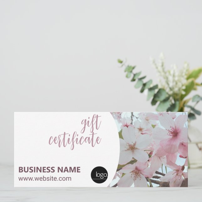 ELEGANT FLORAL BUSINESS LOGO GIFT CERTIFICATE (Standing Front)