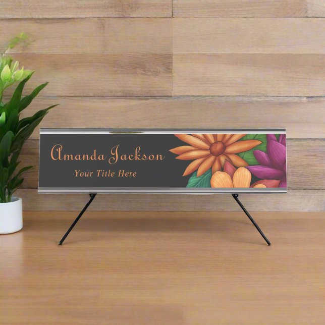 Elegant Floral Business Name Office Script  Desk Name Plate (Creator Uploaded)