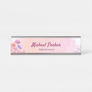 Elegant Floral Business Watercolor Custom Office Desk Name Plate