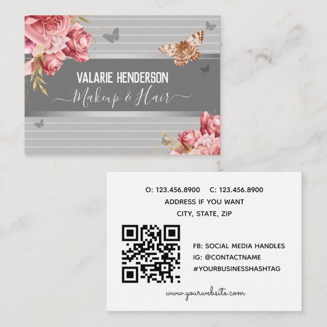 Elegant Floral Butterflies Business Website  Business Card (Front/Back)
