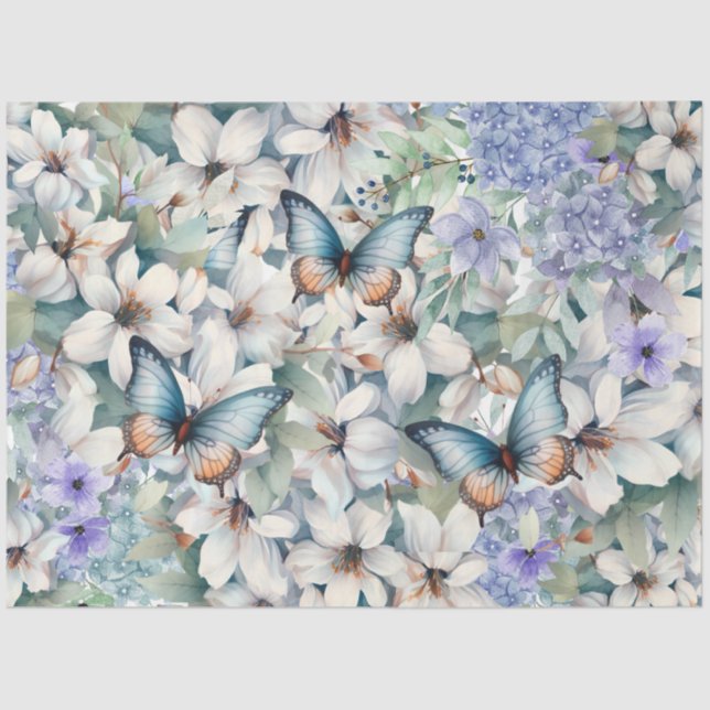 Elegant Floral Butterflies Decoupage  Tissue Paper (Front)