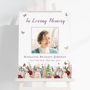 Elegant Floral Butterflies Memorial Welcome Foam Board