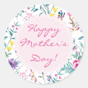 Elegant Floral & Butterflies Mother's Day Classic Round Sticker