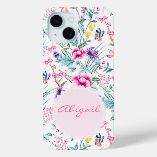 Elegant Floral  Butterflies Pattern iPhone 15 Case