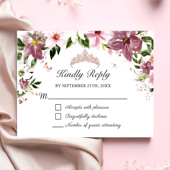 Elegant Floral Butterflies Quinceañera RSVP Card (Creator Uploaded)