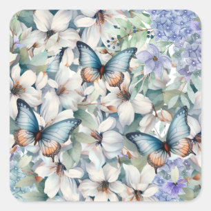 Elegant Floral & Butterflies Square Sticker