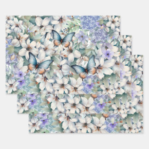 Elegant Floral & Butterflies Wrapping Paper Sheets
