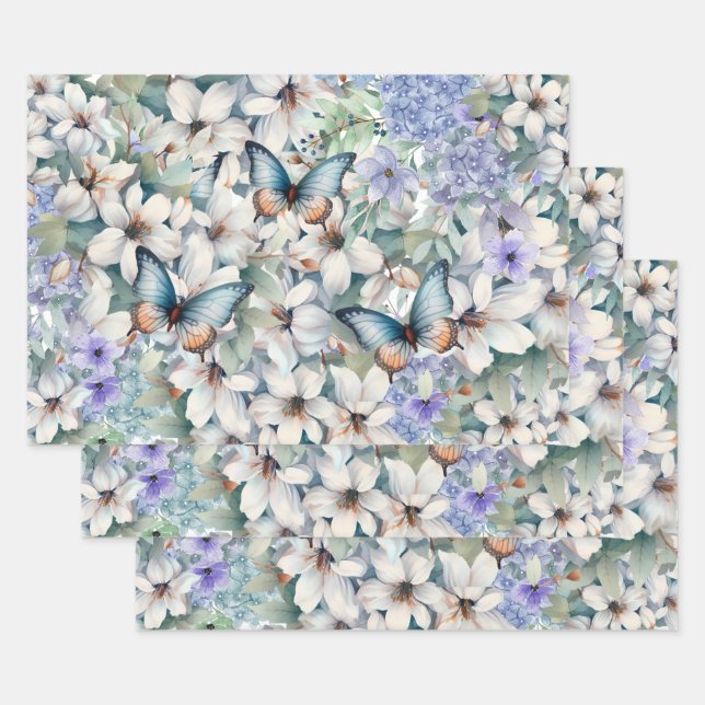 Elegant Floral & Butterflies Wrapping Paper Sheets (Set)