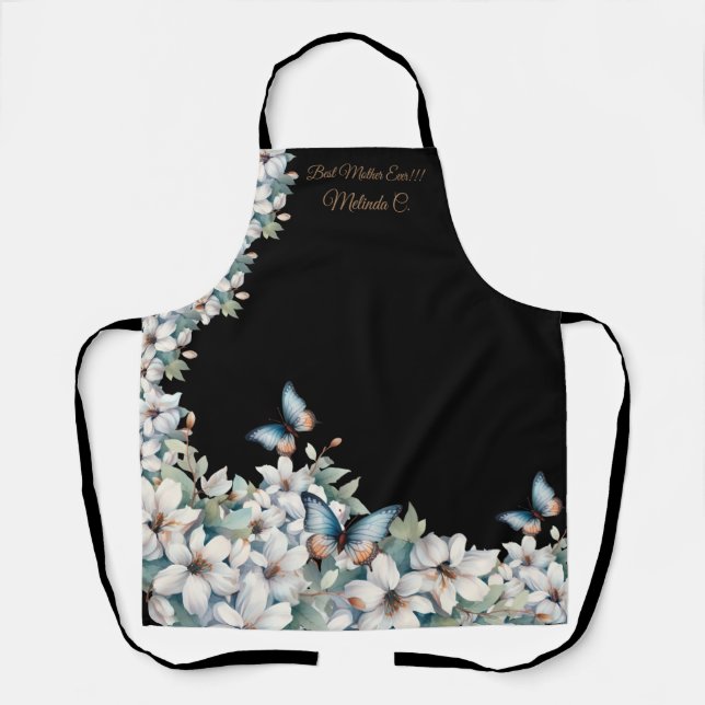 Elegant Floral & Butterfly Apron (Front)
